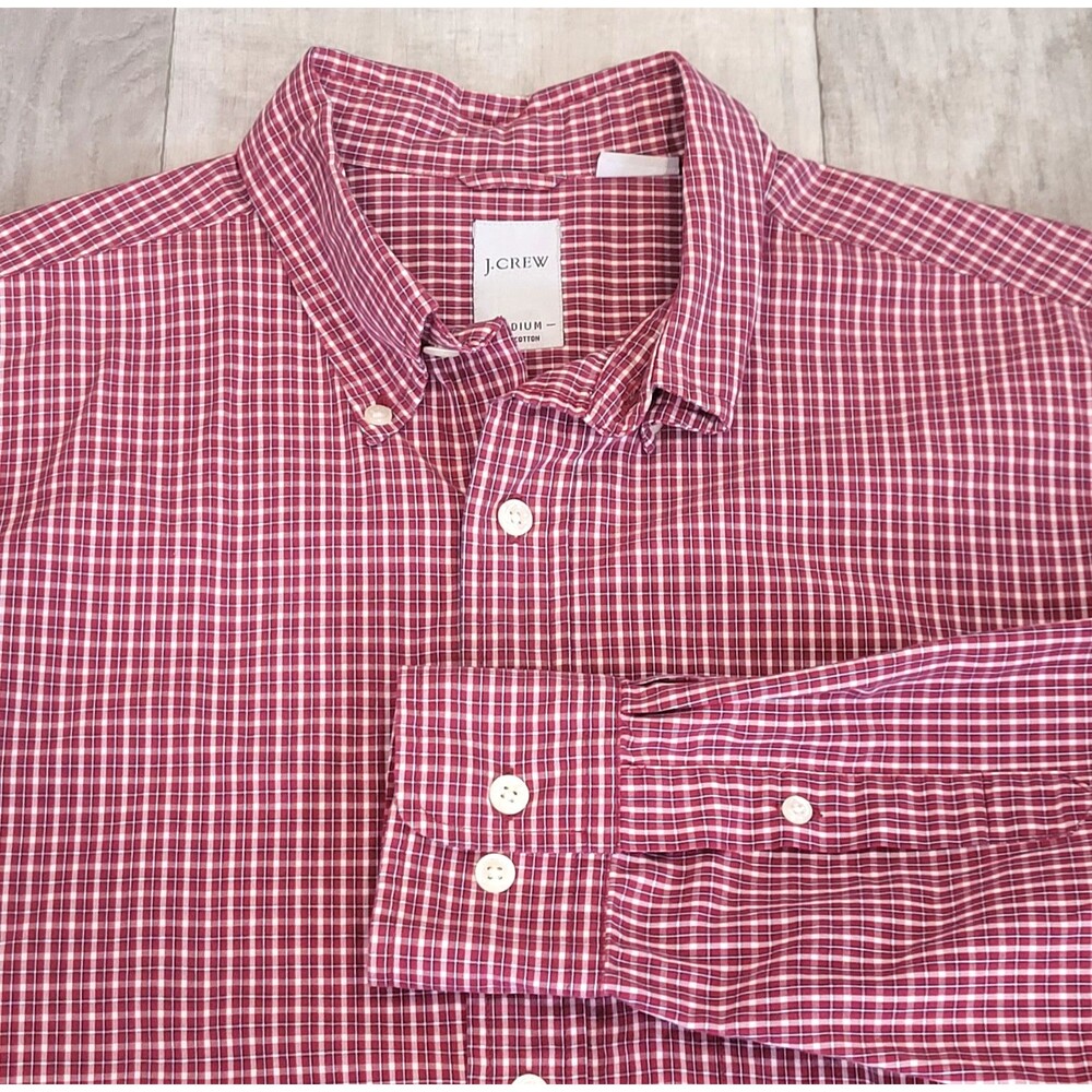 J. Crew Vintage Oarsman Button Down Shirt Mens Medium Red Plaid Pocket Hong Kong